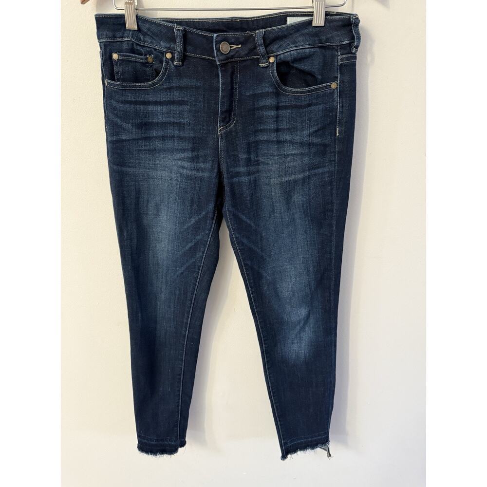 Vince Camuto Womens Straight Leg Jeans Blue Dark Wash Size 28/6 Raw Hem Boho